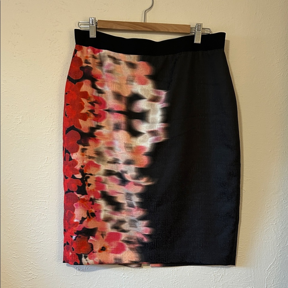 Tahari Black and Red/pink Floral Pencil Skirt